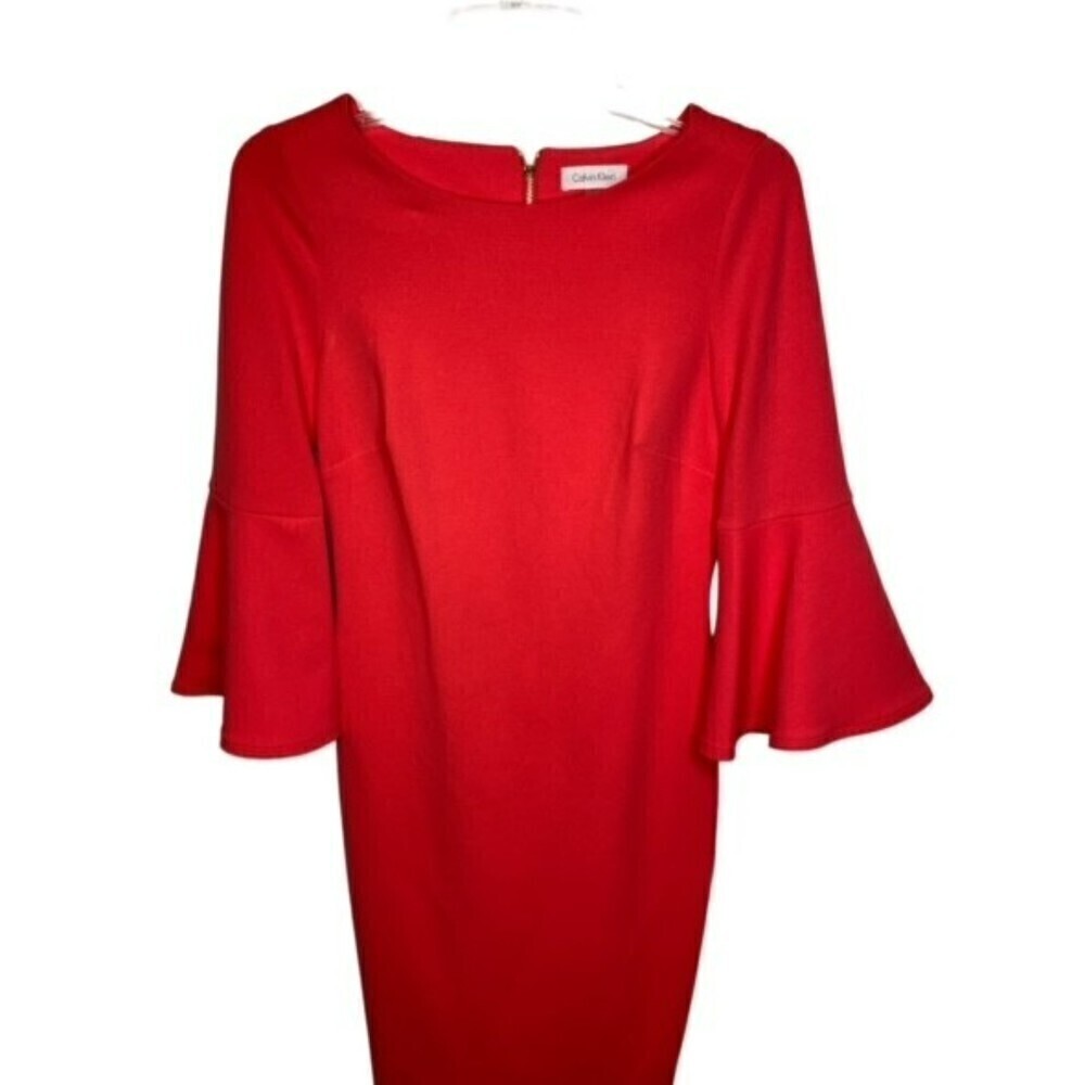 Calvin Klein Orange Ember Sheath Dress Bell Sleeves Size 2 Nwts